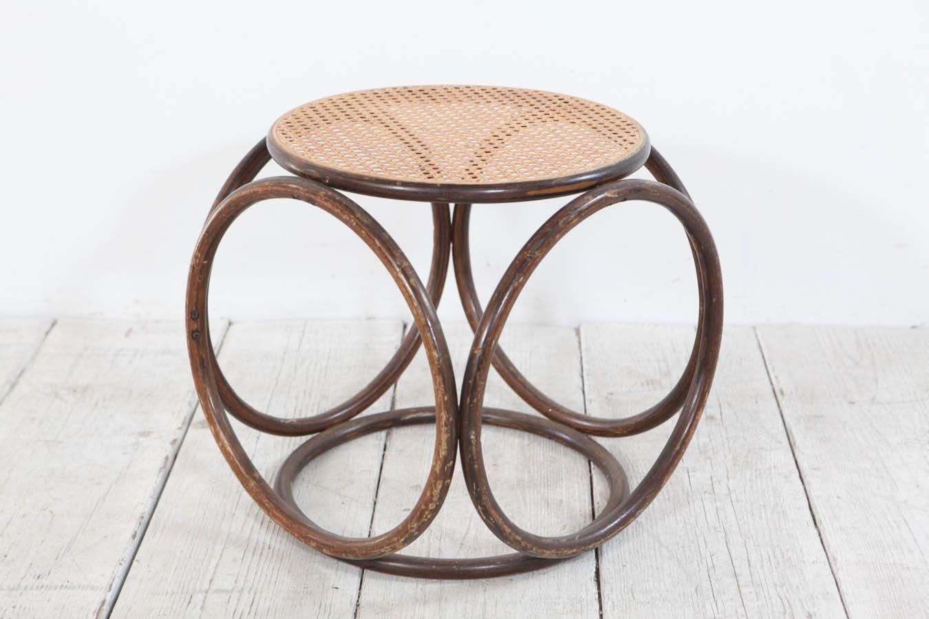 Round Bamboo Stool with Cane Top In Good Condition In Los Angeles, CA