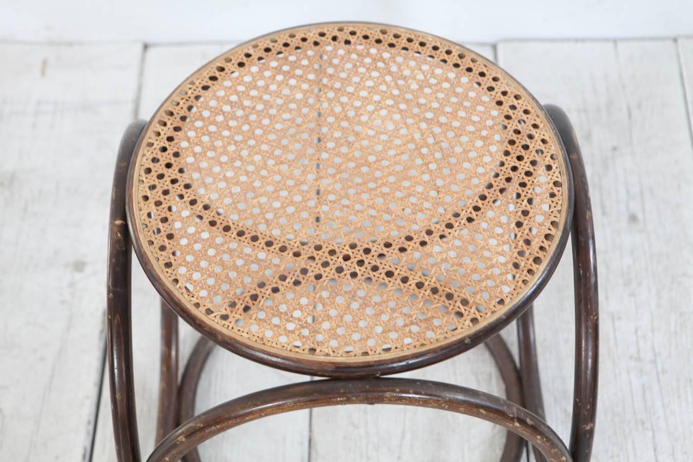 Late 20th Century Round Bamboo Stool with Cane Top