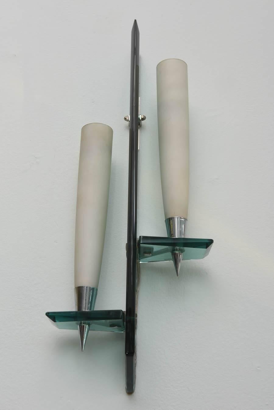 Pair Italian Modern Wall Lights, Sconces, Max Ingrand for Fontana Arte, 1950 In Excellent Condition For Sale In Hollywood, FL