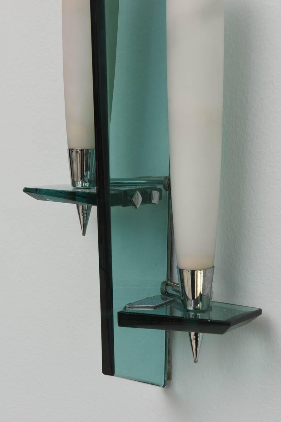 Glass Pair Italian Modern Wall Lights, Sconces, Max Ingrand for Fontana Arte, 1950 For Sale