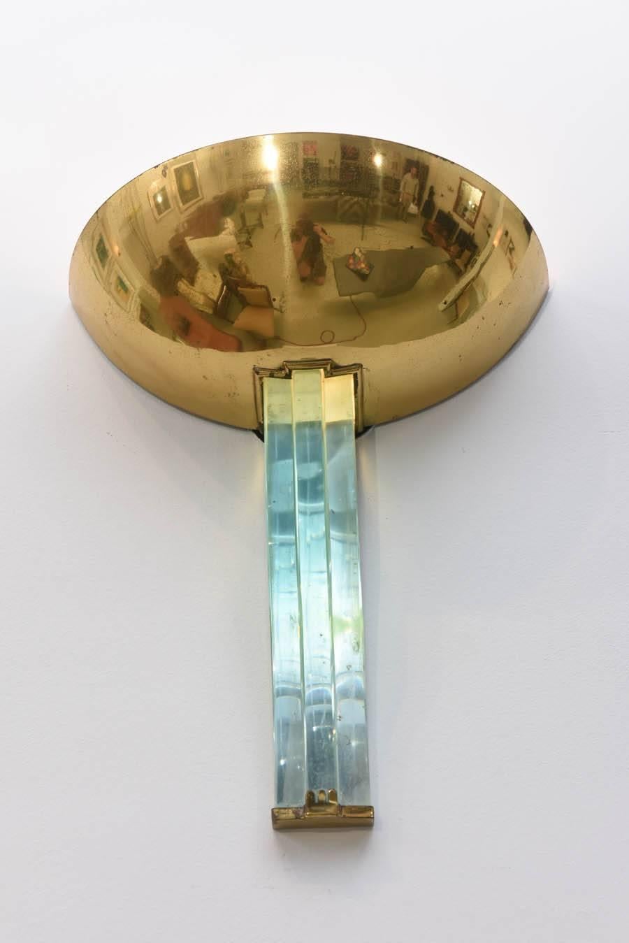 Mid-Century Modern Pair of Italian Modern Brass and Glass Wall Lights, Pietro Chiesa/Fontana Arte For Sale