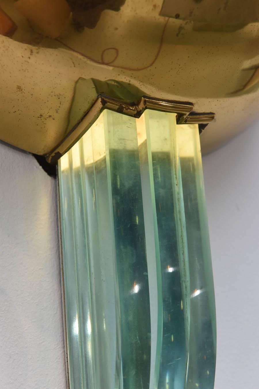 Mid-20th Century Pair of Italian Modern Brass and Glass Wall Lights, Pietro Chiesa/Fontana Arte For Sale