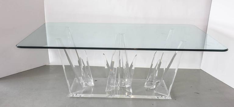 The rectangular glass over a Lucite base with chunky Lucite icicle shards over a rectangular base, by Charles Hollis Jones