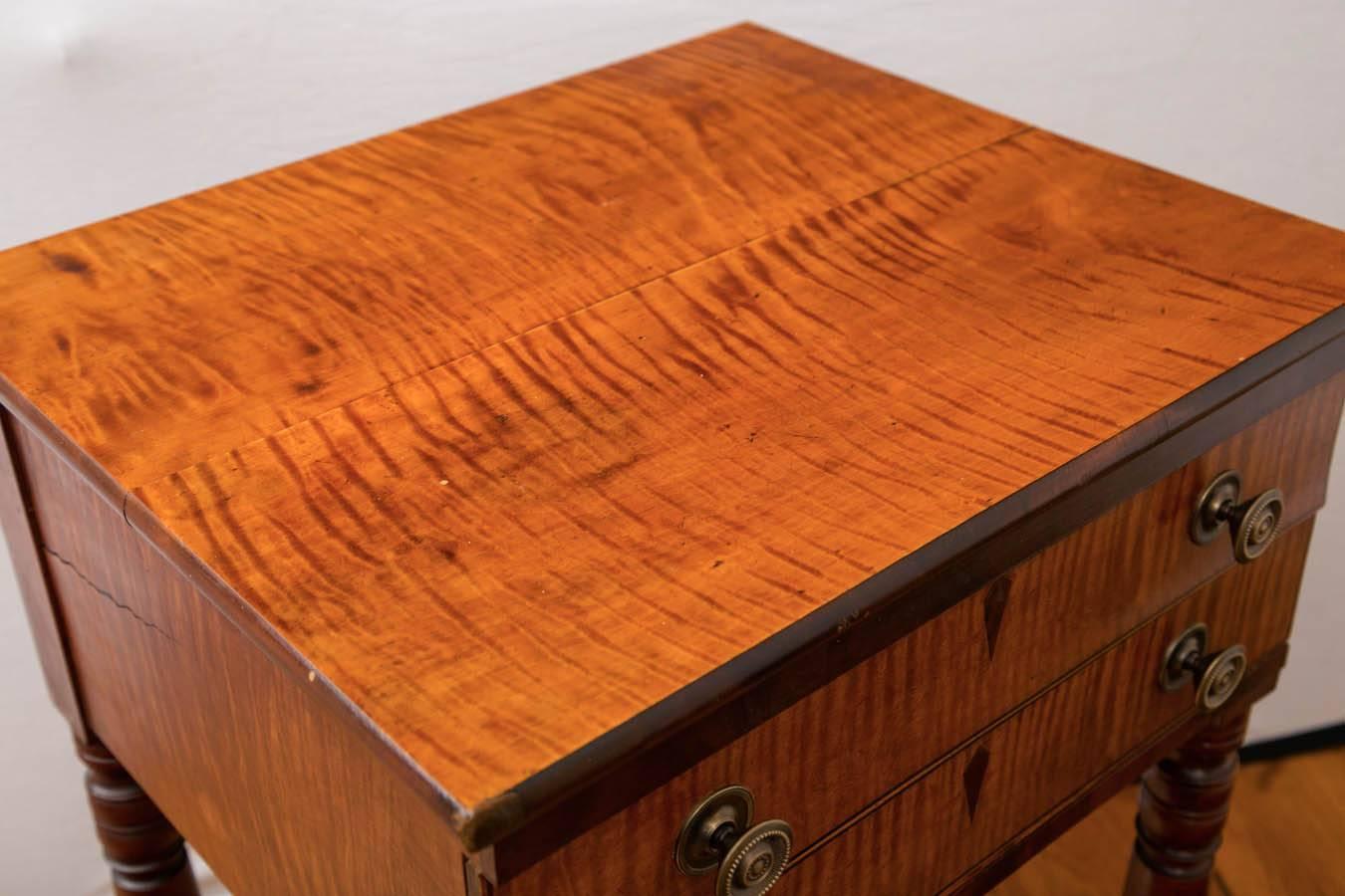 American Early 19th Century Federal Tiger Maple Two-Drawer Stand