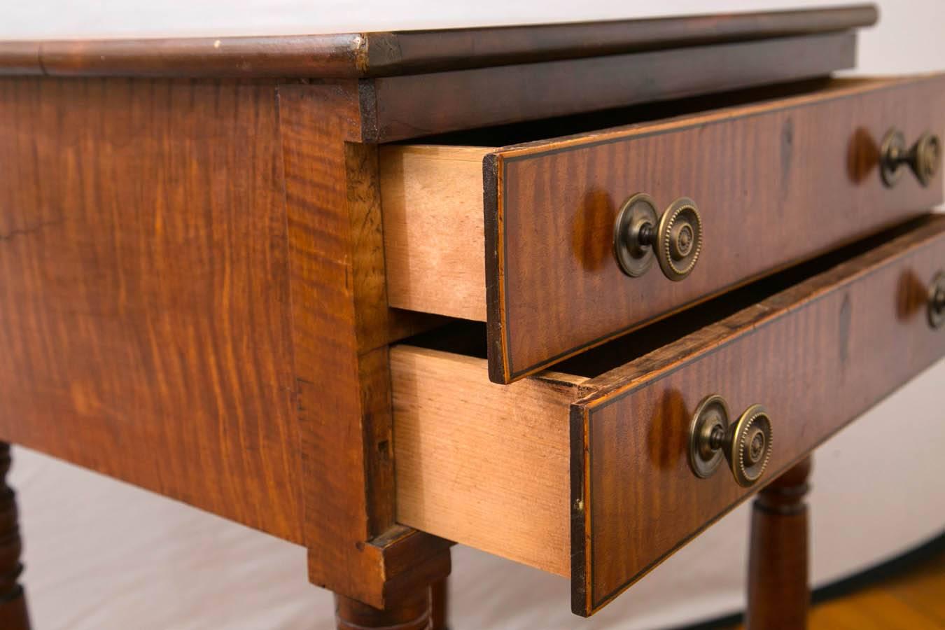 Early 19th Century Federal Tiger Maple Two-Drawer Stand 1
