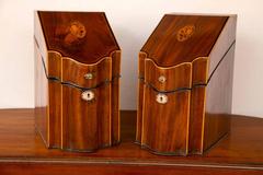 Pair of Late 18th Century Mahogany Knife Boxes with Conch Shell Oval Inlay