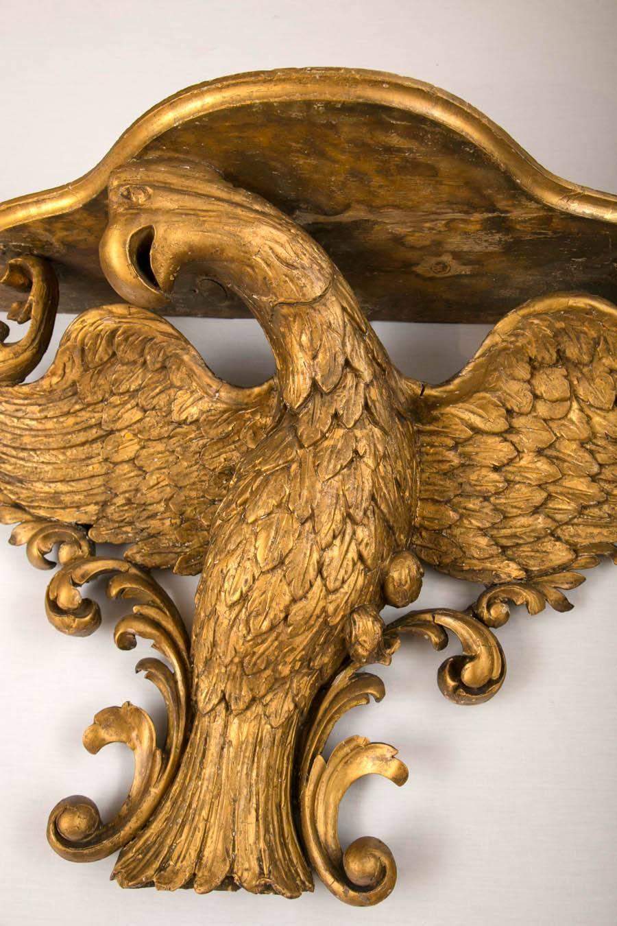 American Pair of 19th Century Gilt-Gesso Eagle-Form Wall Brackets For Sale
