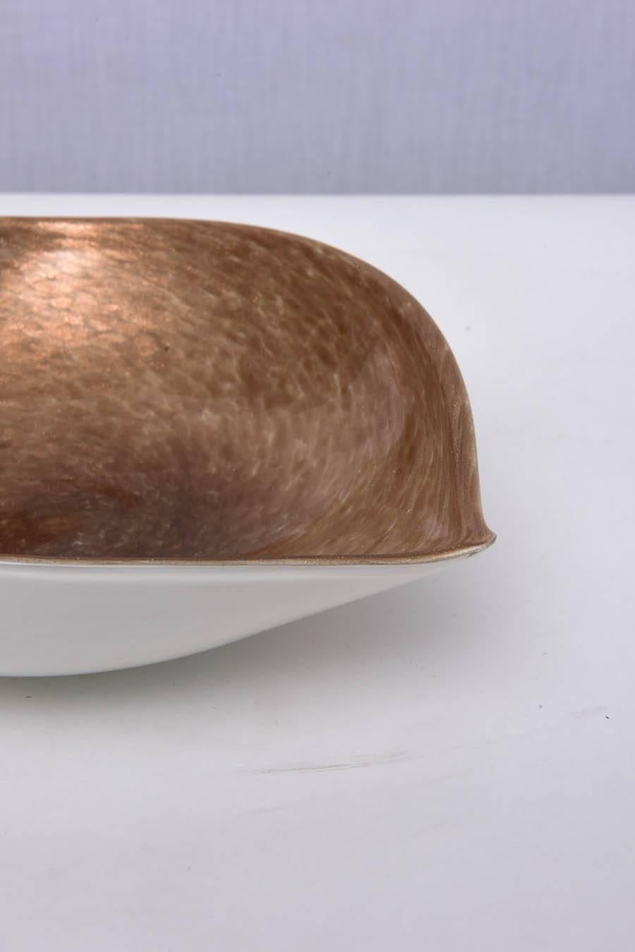 American Camer Gold Gilded Glass Bowl with White, 1970s, USA For Sale