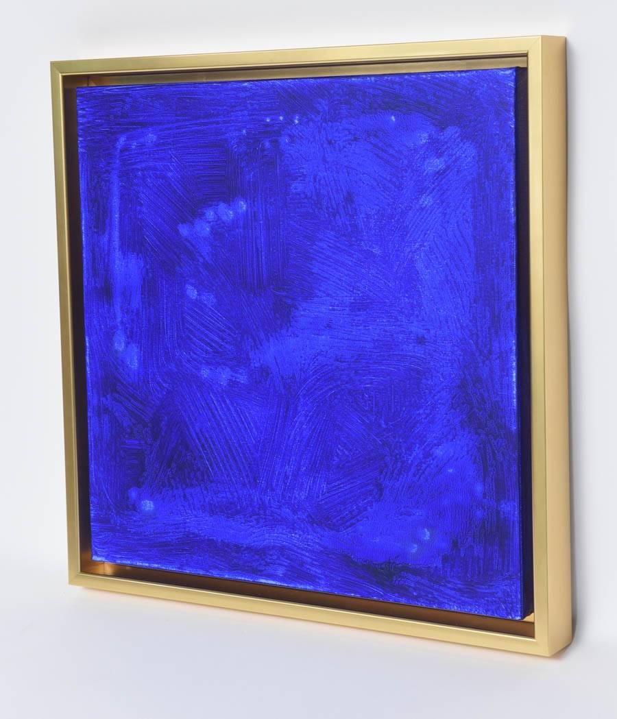 A luxuriously rich hue of Yves Klein blue tone on canvas, framed in floating gold gallery frame.

Note: This will ship from our Miami showroom.