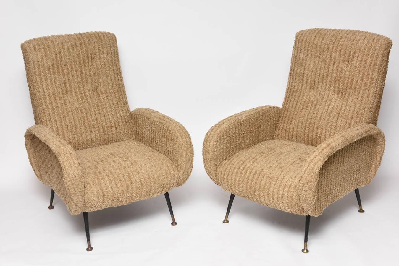 Mid-Century Italian Lounge Chairs with Original Metal and Brass Legs 1