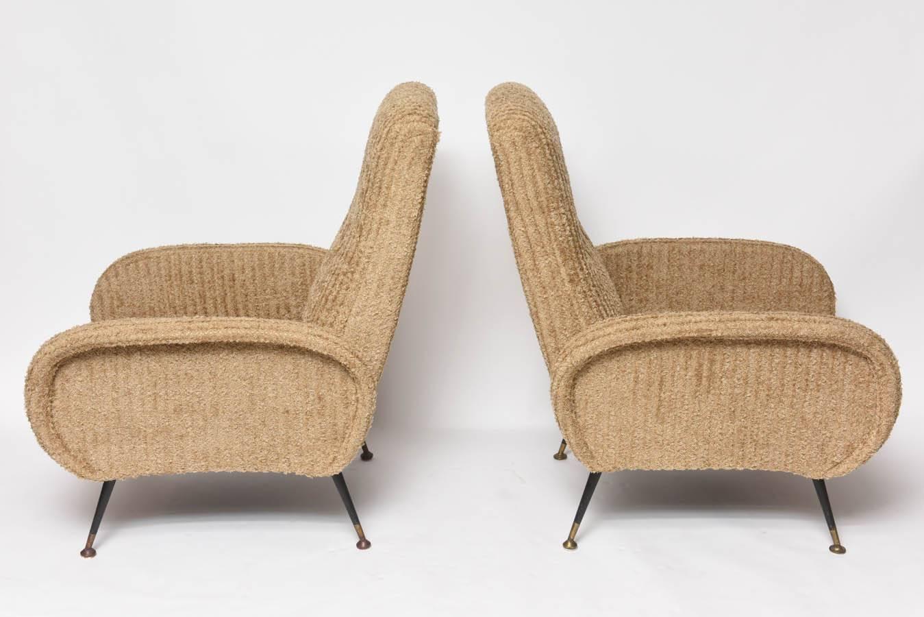 Mid-Century Italian Lounge Chairs with Original Metal and Brass Legs 3