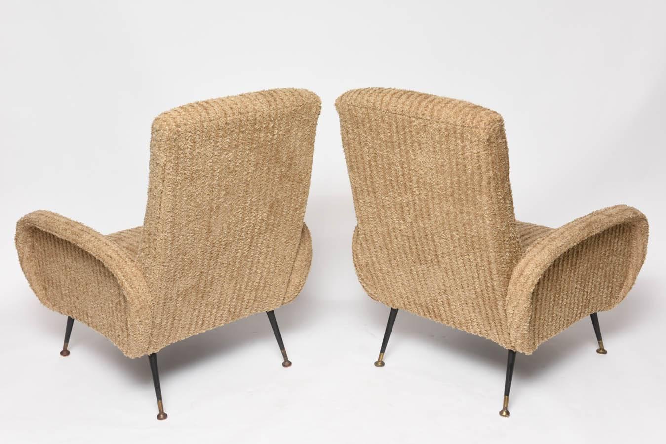 Mid-Century Italian Lounge Chairs with Original Metal and Brass Legs 4