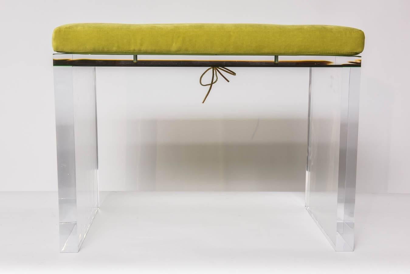American Modern Green and Clear Lucite Bench