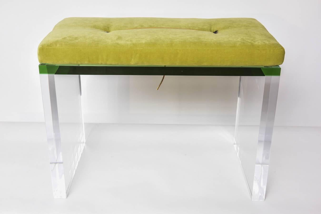 Contemporary Modern Green and Clear Lucite Bench