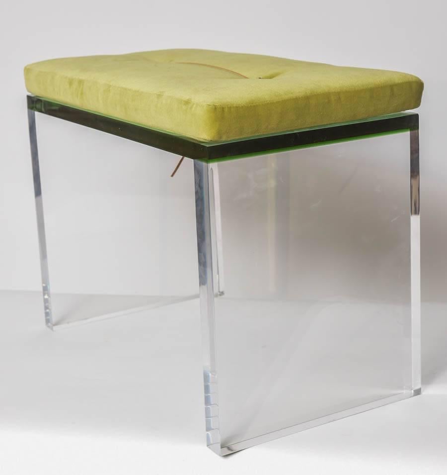 Modern Green and Clear Lucite Bench 1