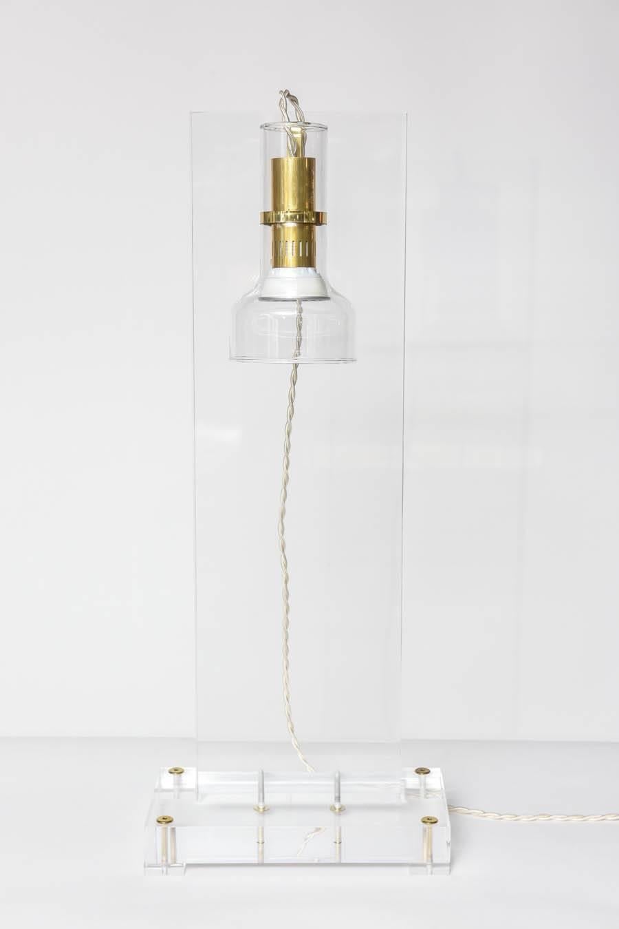 Tall and architectural, this acrylic and glass wonderful lamp was designed for an installation during Basel Miami.