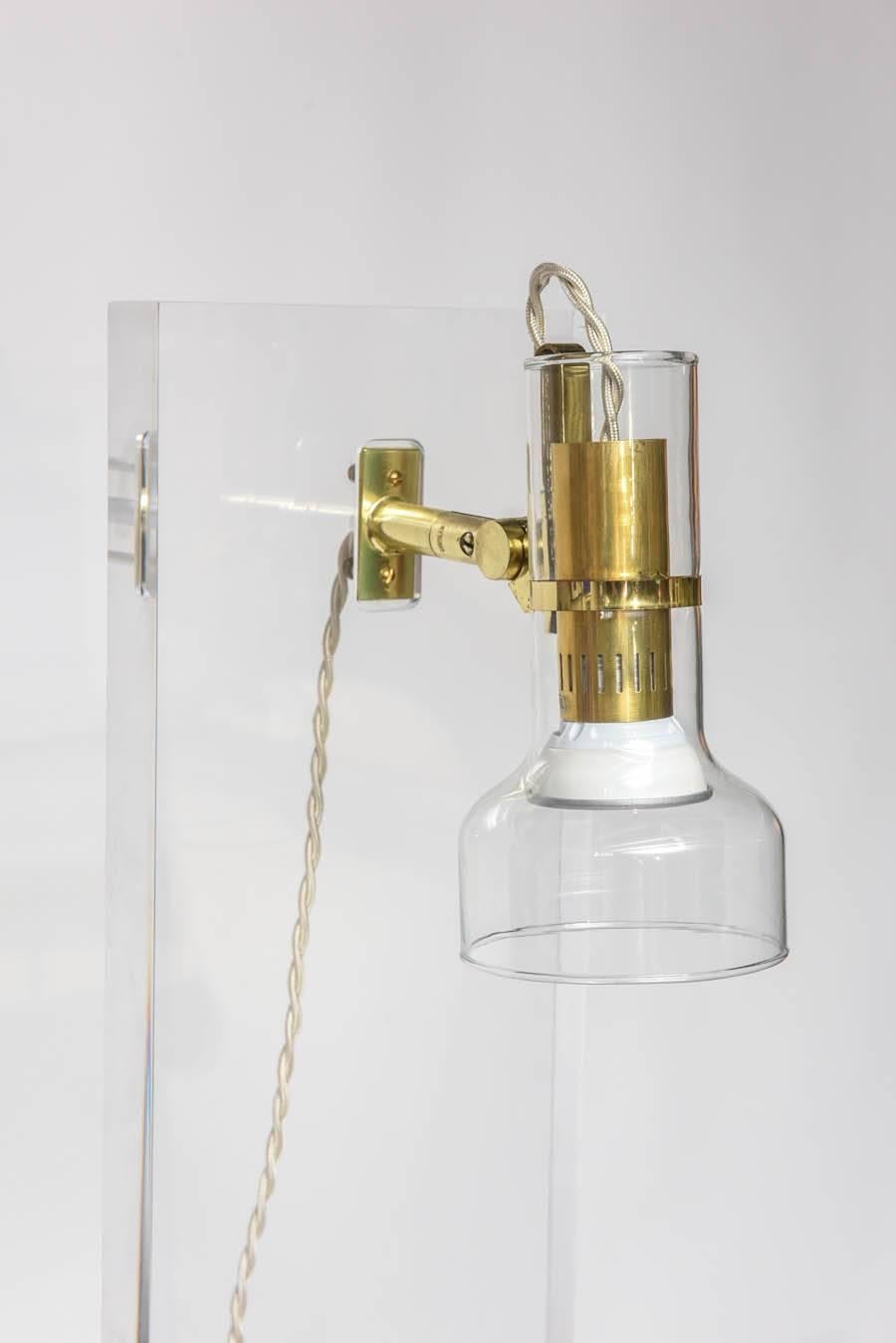 Mid-Century Modern Unique Lucite Table Lamp with Articulating Glass Diffuser For Sale