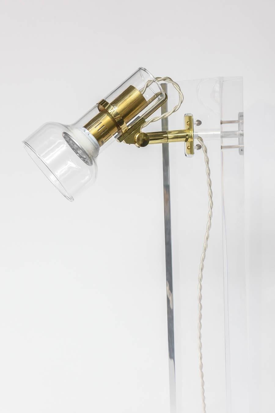 20th Century Unique Lucite Table Lamp with Articulating Glass Diffuser For Sale