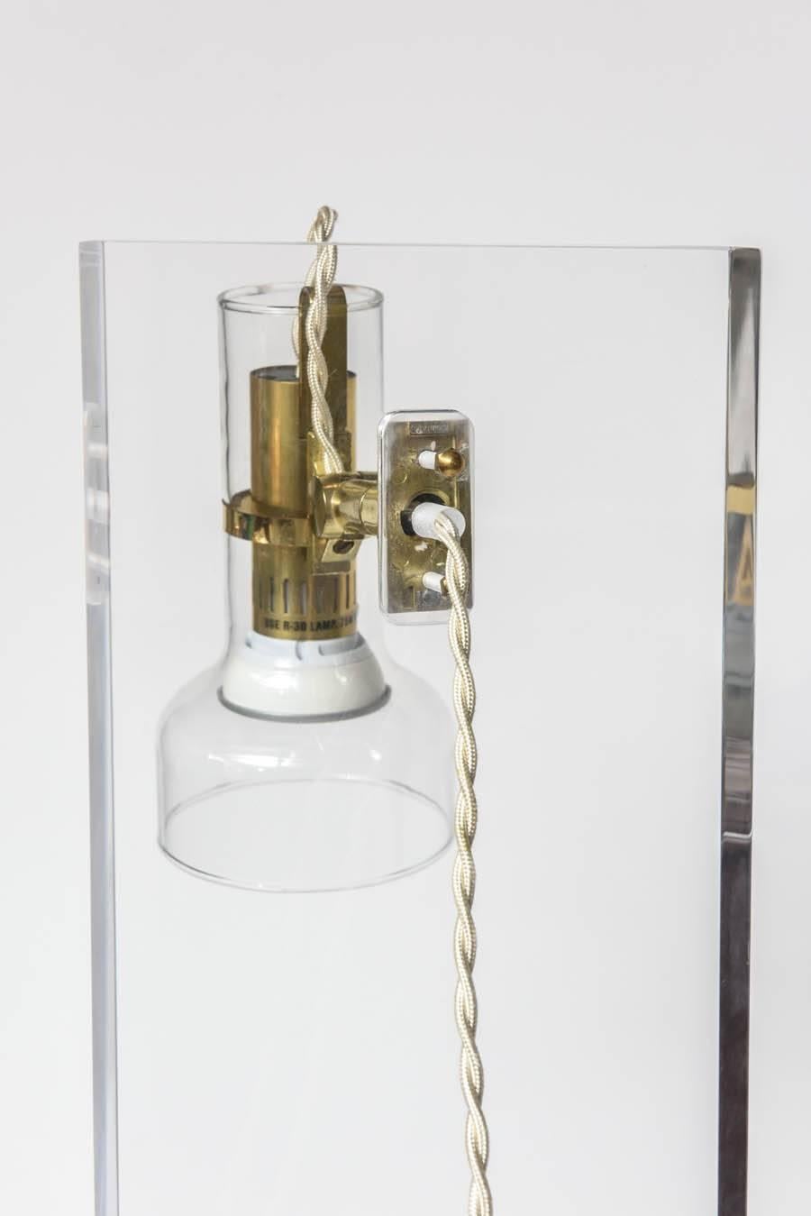 Unique Lucite Table Lamp with Articulating Glass Diffuser For Sale 1