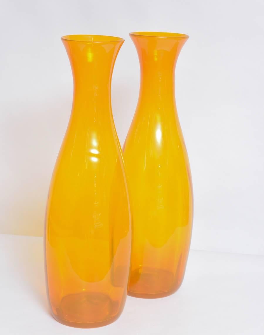 American Mid-Century Modern Collectable Large Blenko Orange Glass Bottles For Sale