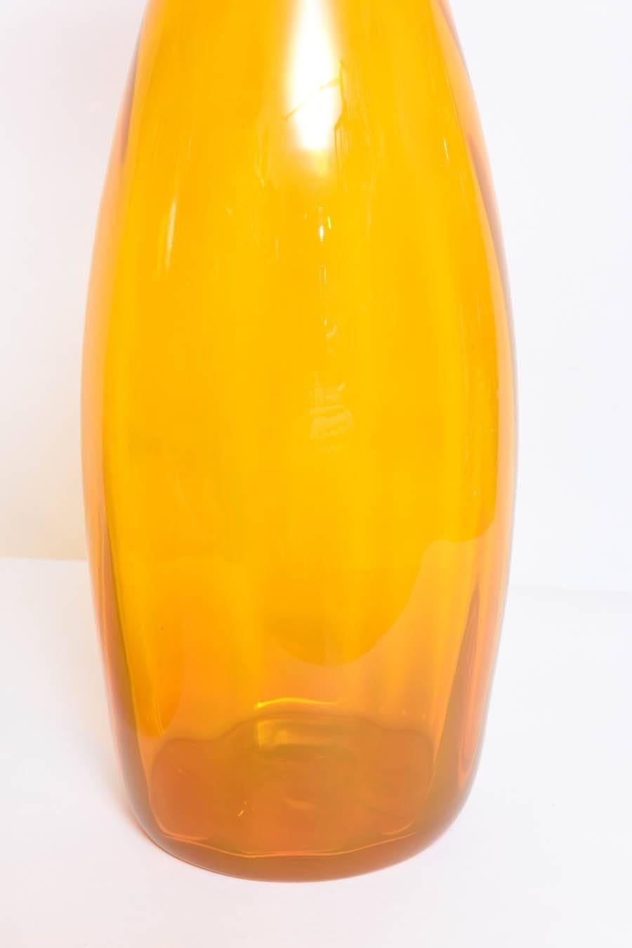 Mid-Century Modern Collectable Large Blenko Orange Glass Bottles In Excellent Condition For Sale In Miami, FL