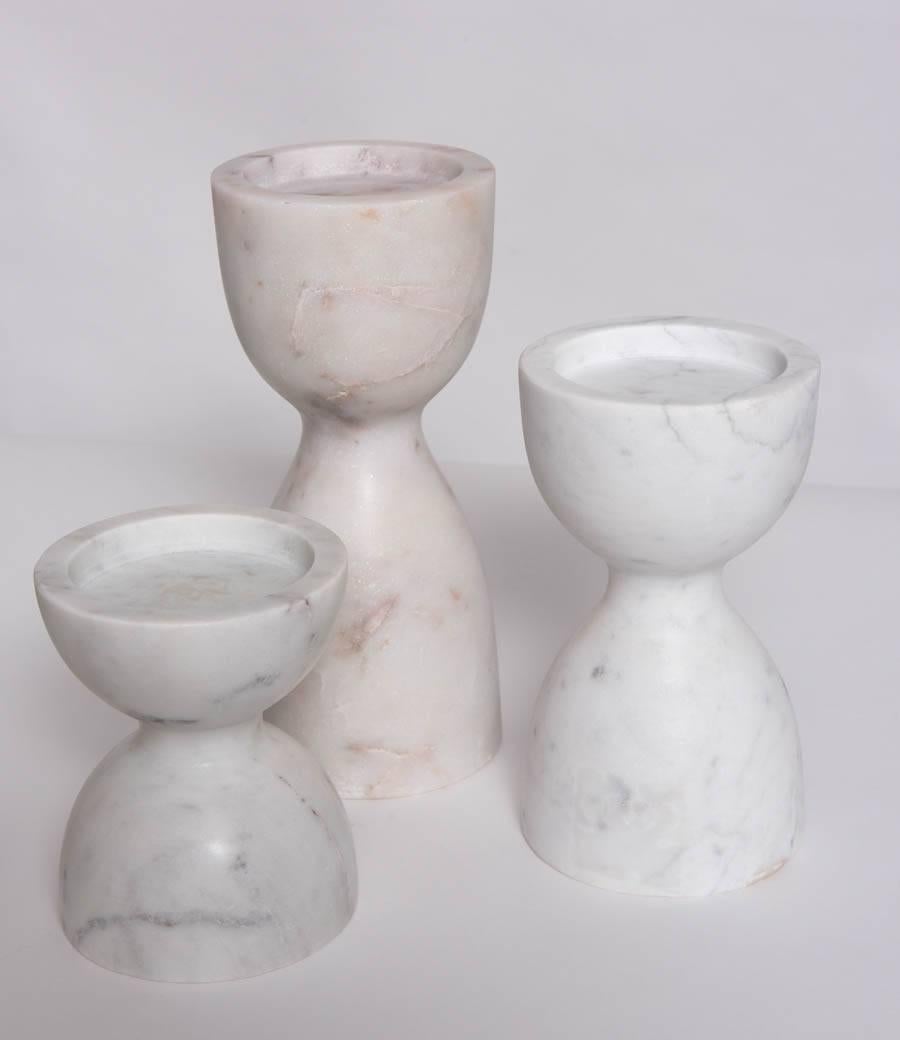 Mid-Century Modern Italian Angelo Mangiarotti Style Marble Candleholders In Excellent Condition In Miami, FL