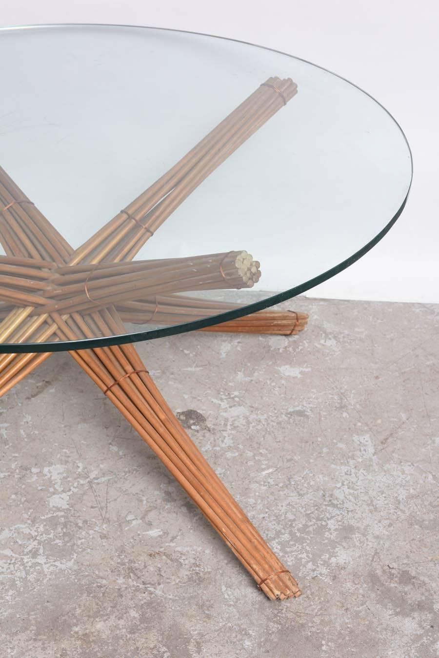 Mid-Century Modern Starburst McGuire Attributed Wood / Glass Table For Sale 5