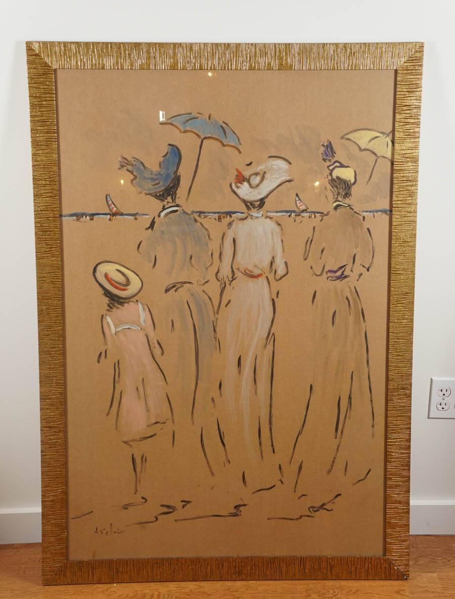 a fabulous seaside, watercolor of three fashionable ladies, and a young girl.
purchased in Paris, by artist, Henry Saint Clair. signed HS' Clair