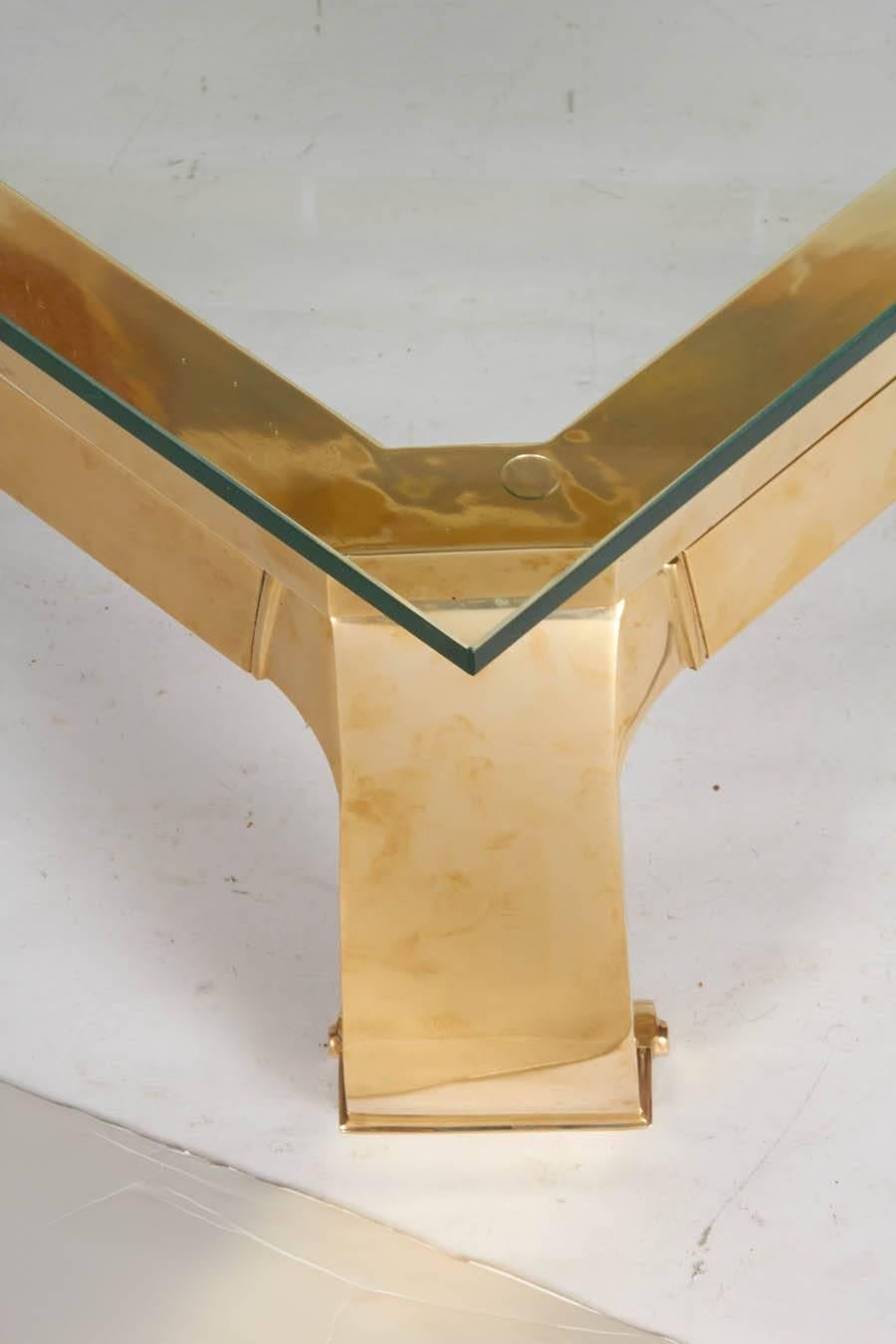 Hollywood Regency Polished Brass Coffee Table in the Manner of Karl Springer