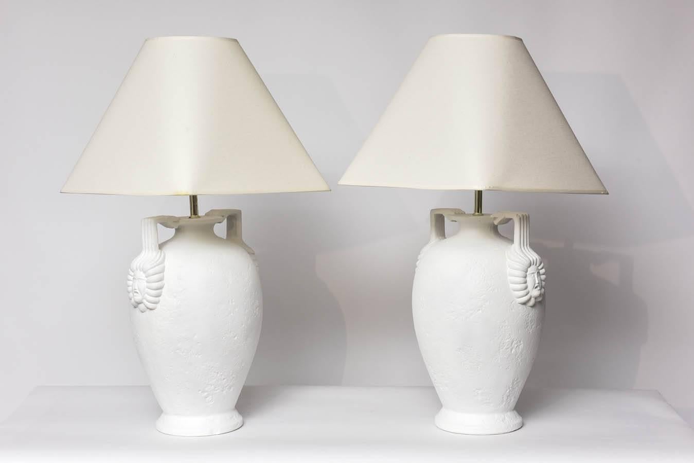 American Pair of Egyptian Revival Style French Plaster Table Lamps