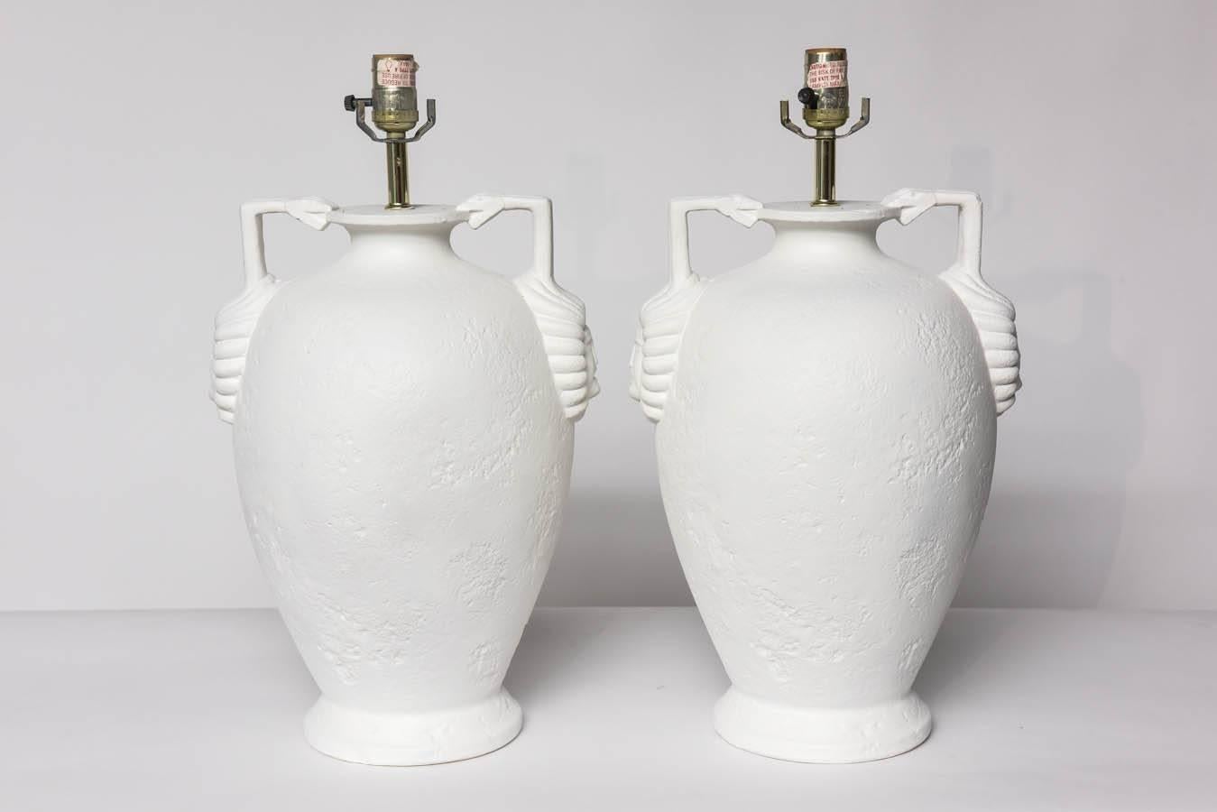Pair of Egyptian Revival Style French Plaster Table Lamps In Good Condition In North Miami, FL
