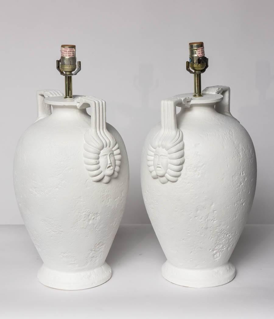Mid-20th Century Pair of Egyptian Revival Style French Plaster Table Lamps