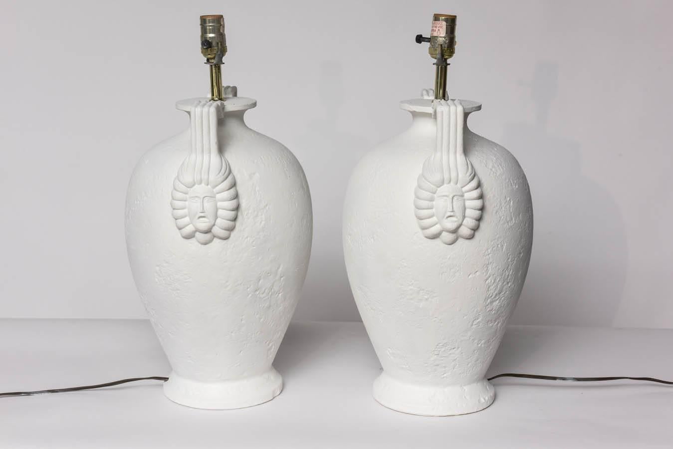 Pair of Egyptian Revival Style French Plaster Table Lamps 4