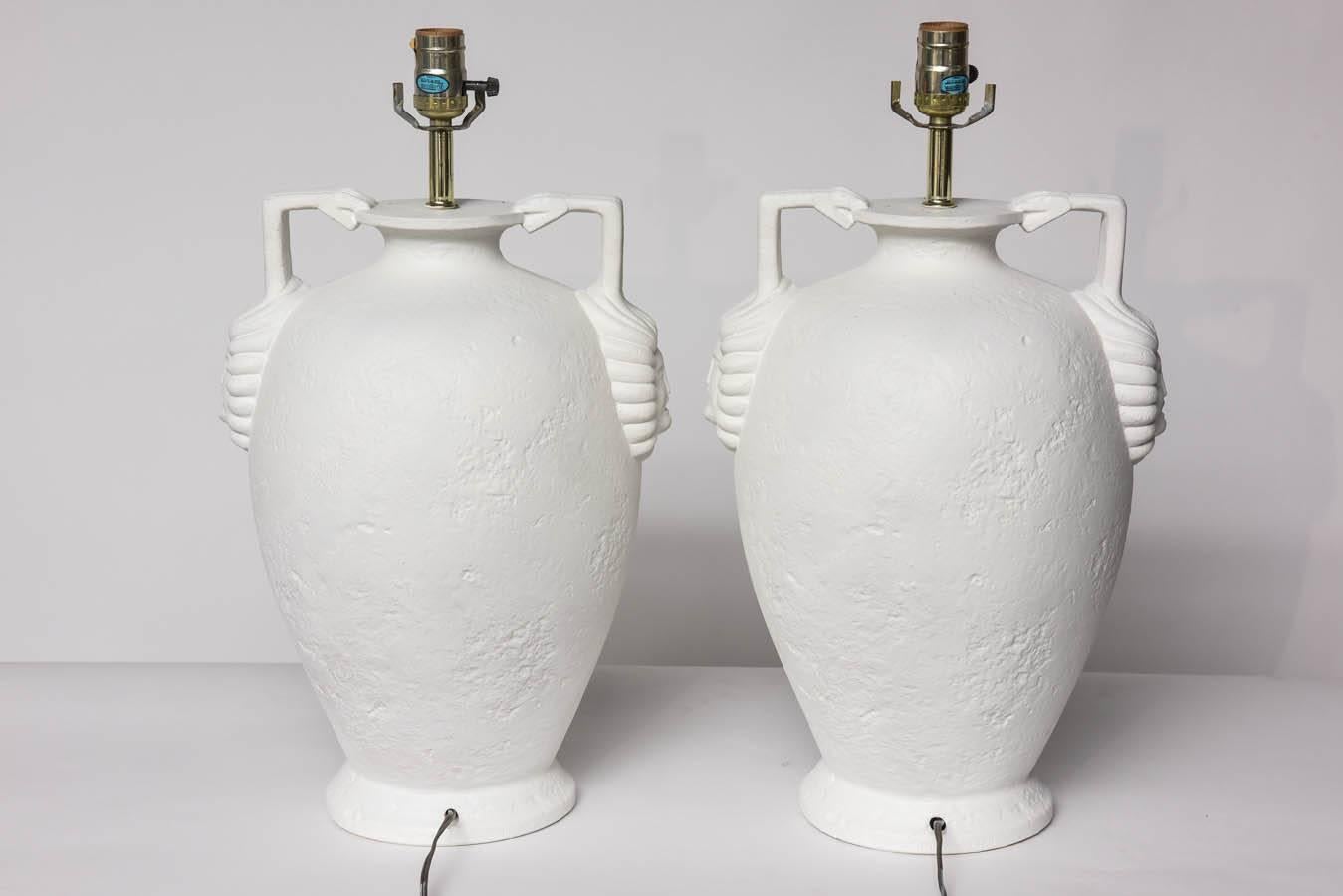 Pair of Egyptian Revival Style French Plaster Table Lamps 5