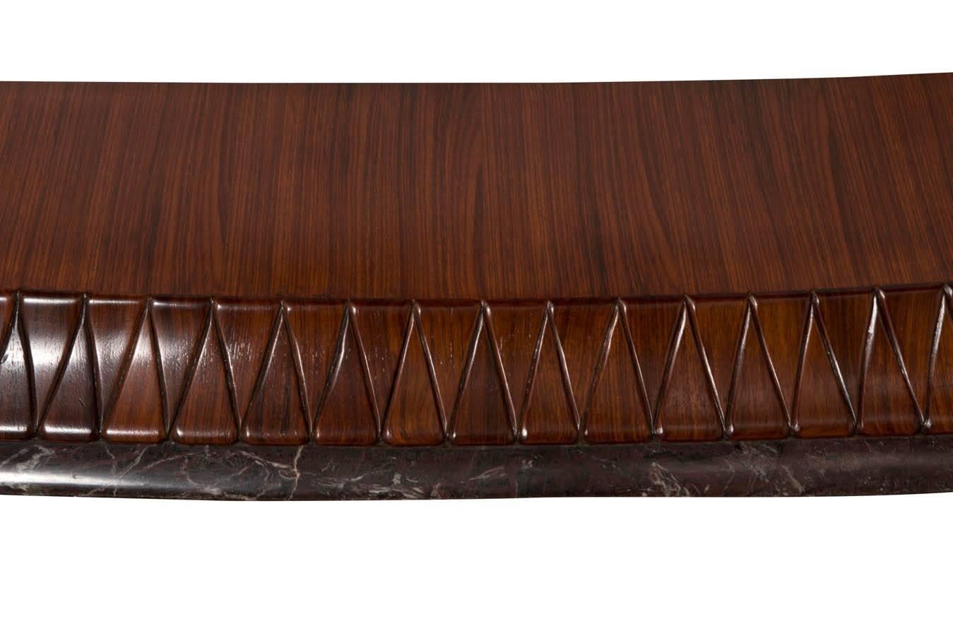 Leather Osvaldo Borsani mahogany sideboard with parchment panels, Italy circa 1940 For Sale