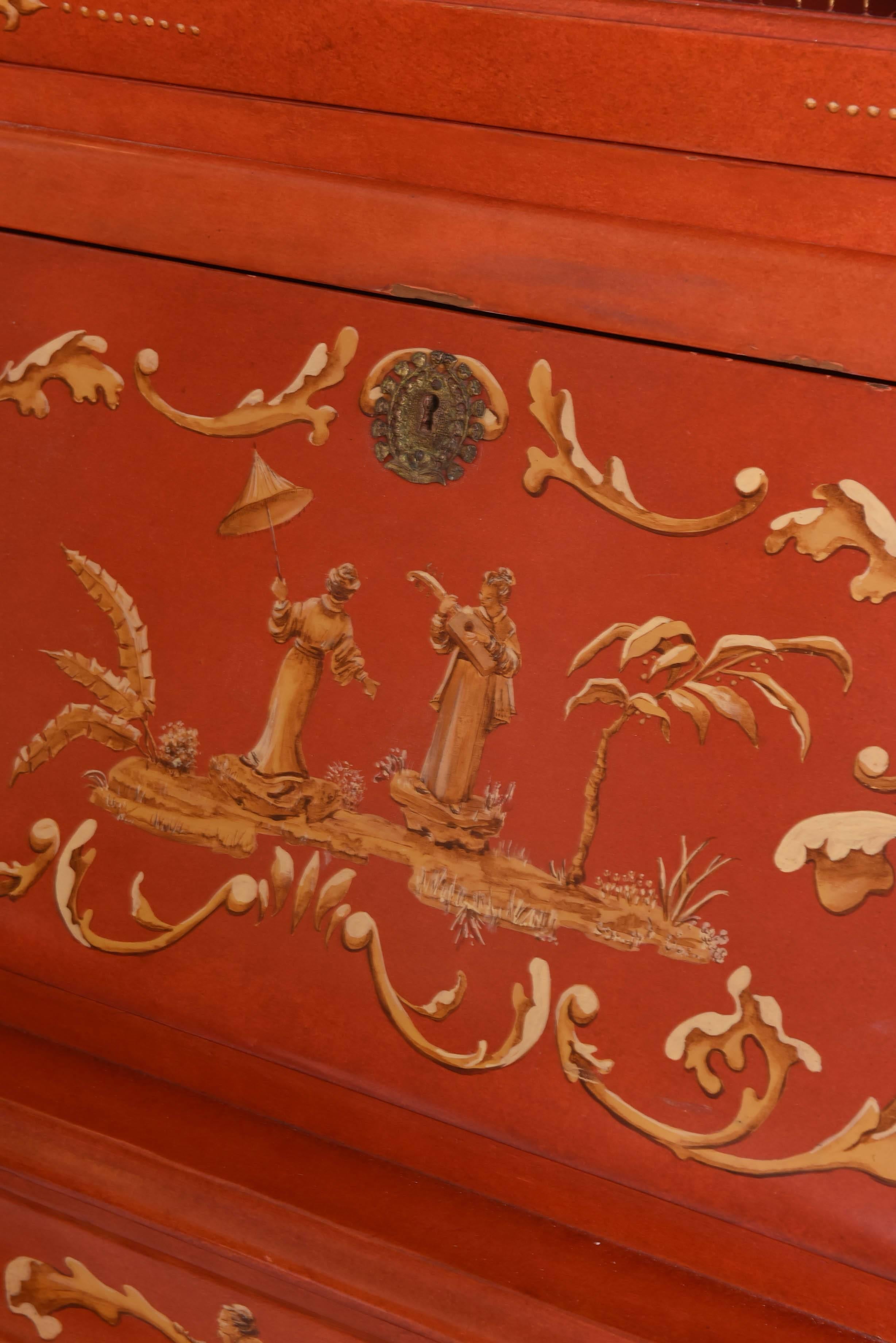 Red Chinoiserie Secretary/Desk 1