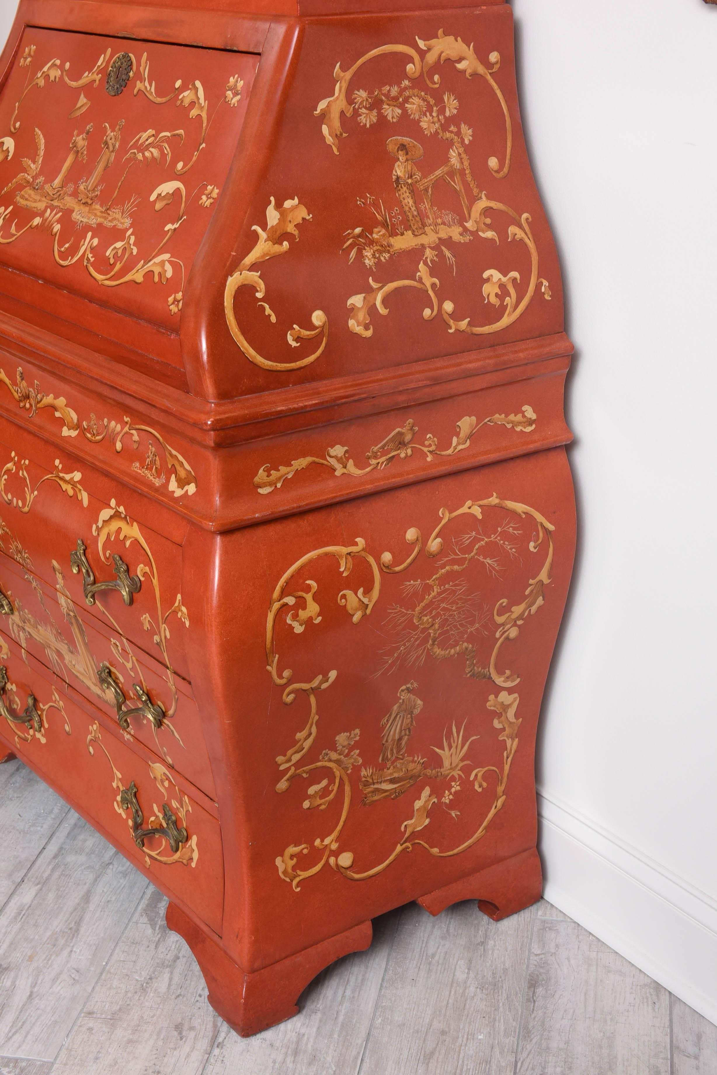 Red Chinoiserie Secretary/Desk 3