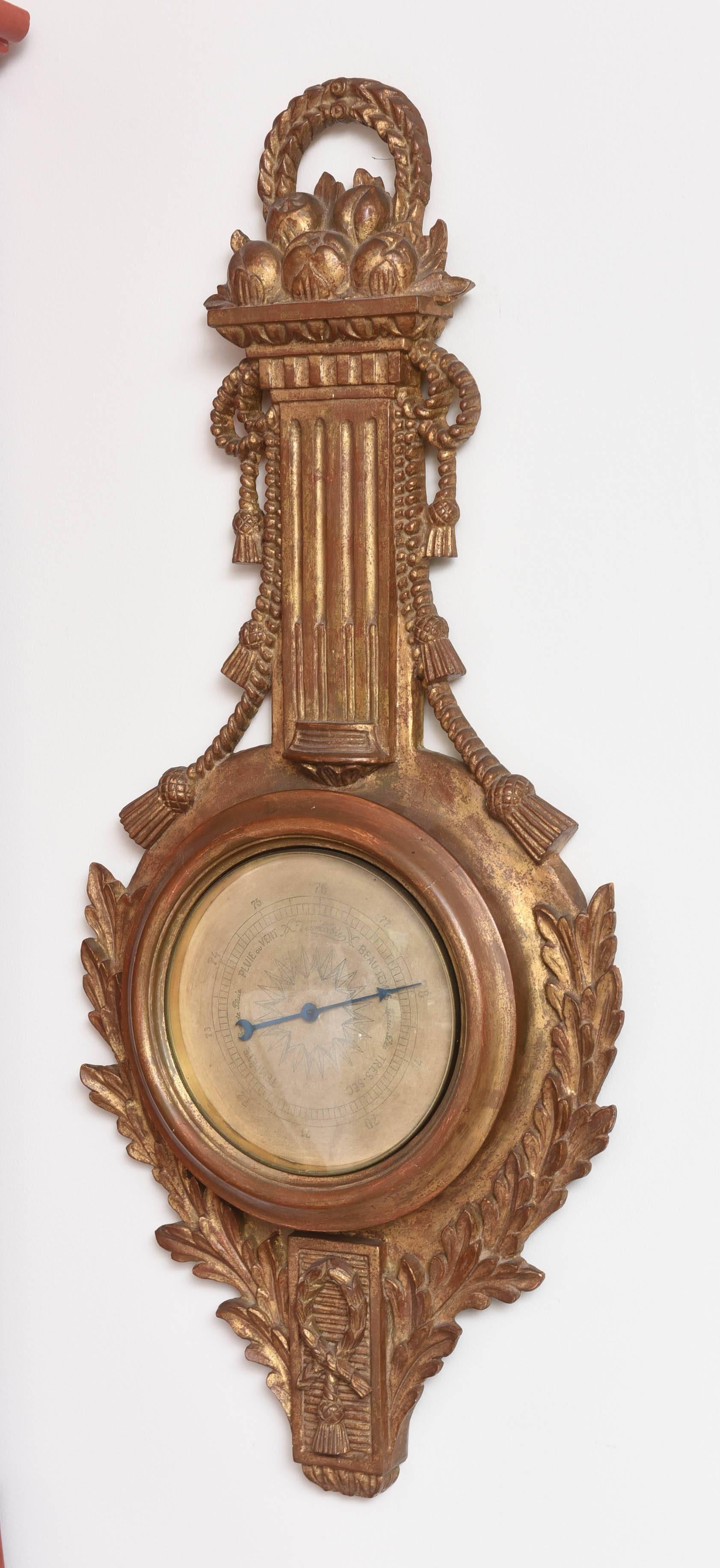 Decorative gilded wood Italian barometer by Palladio.
