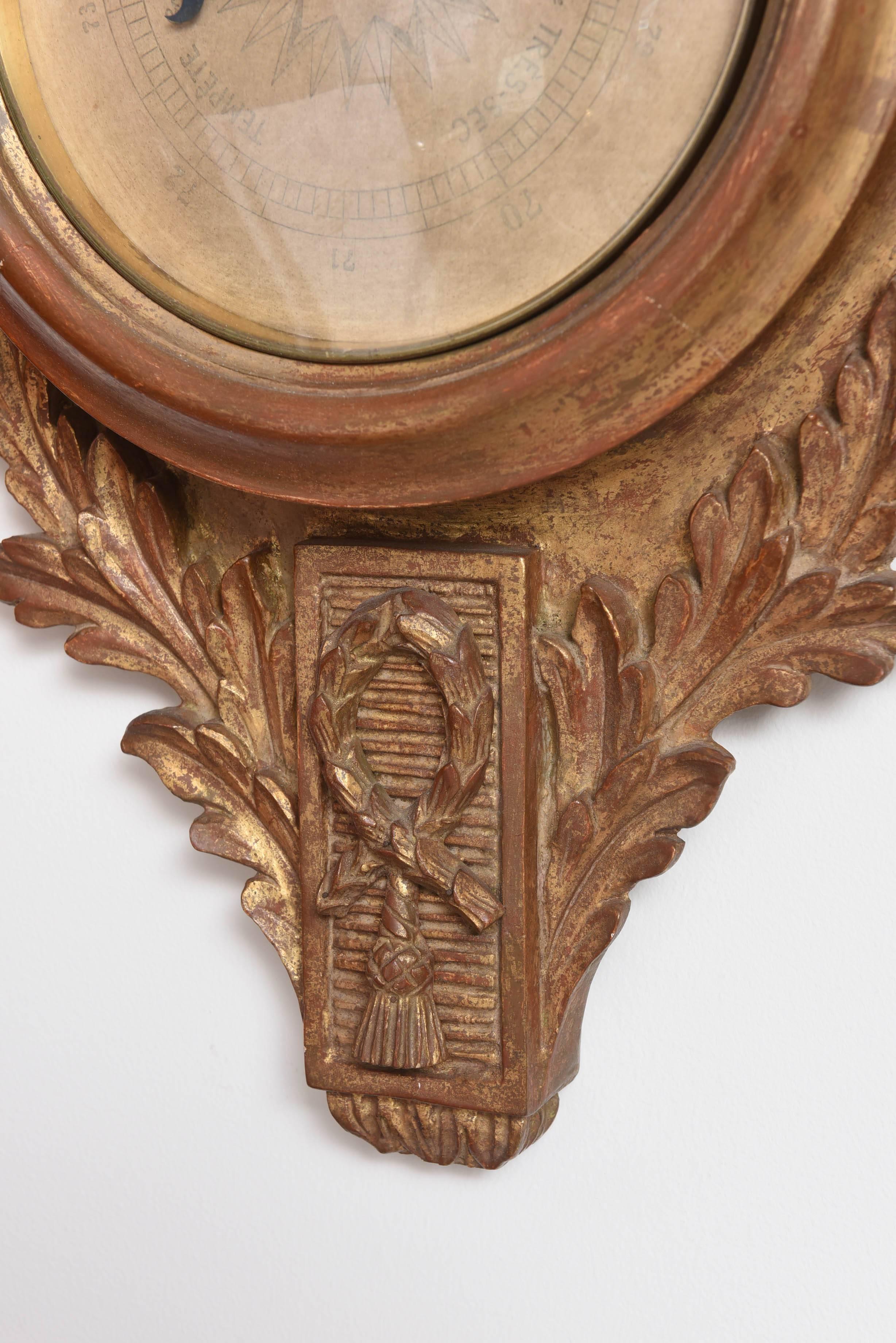 20th Century Rope and Swag Gilded Carved Wood Palladio Barometer