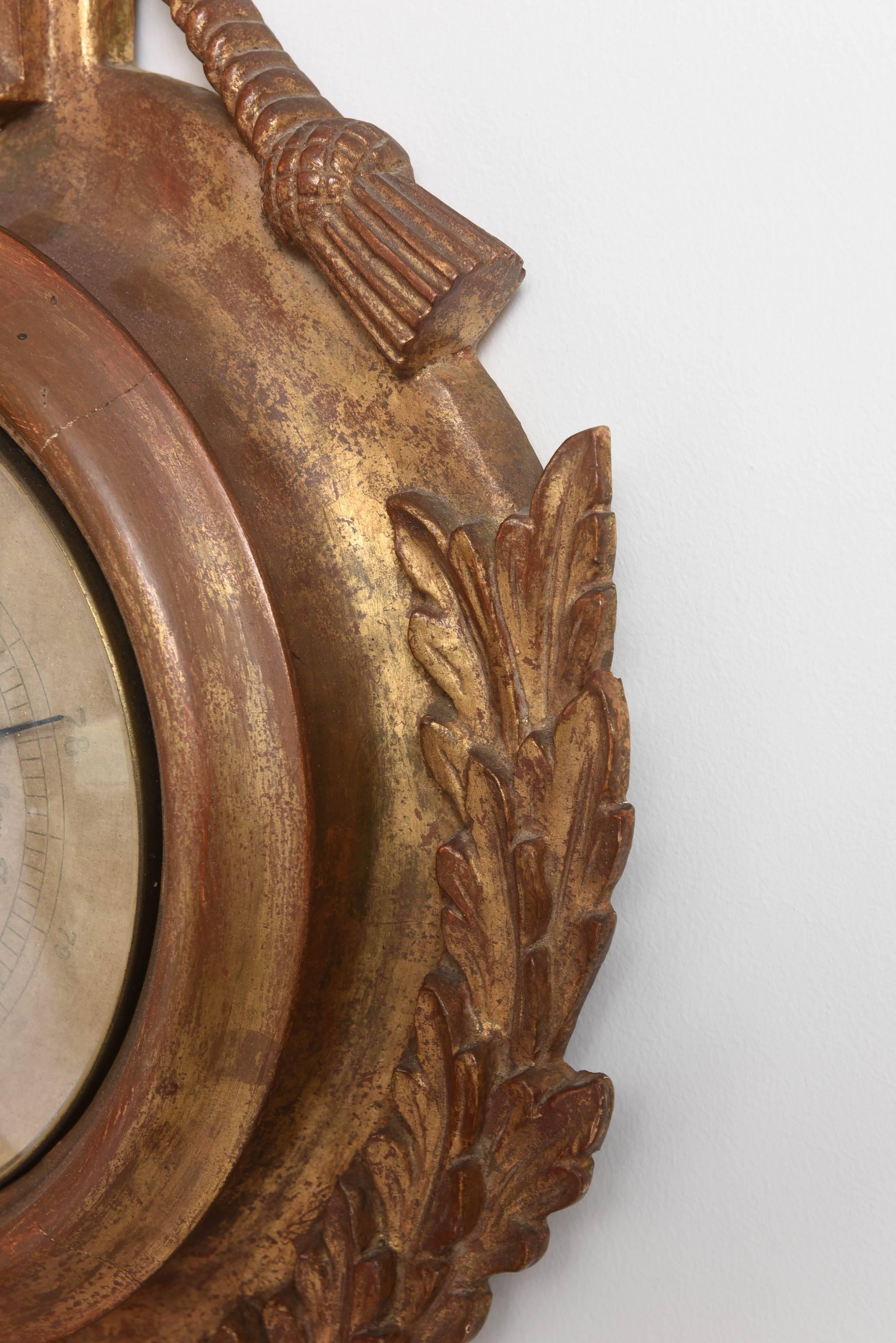 Rope and Swag Gilded Carved Wood Palladio Barometer 1