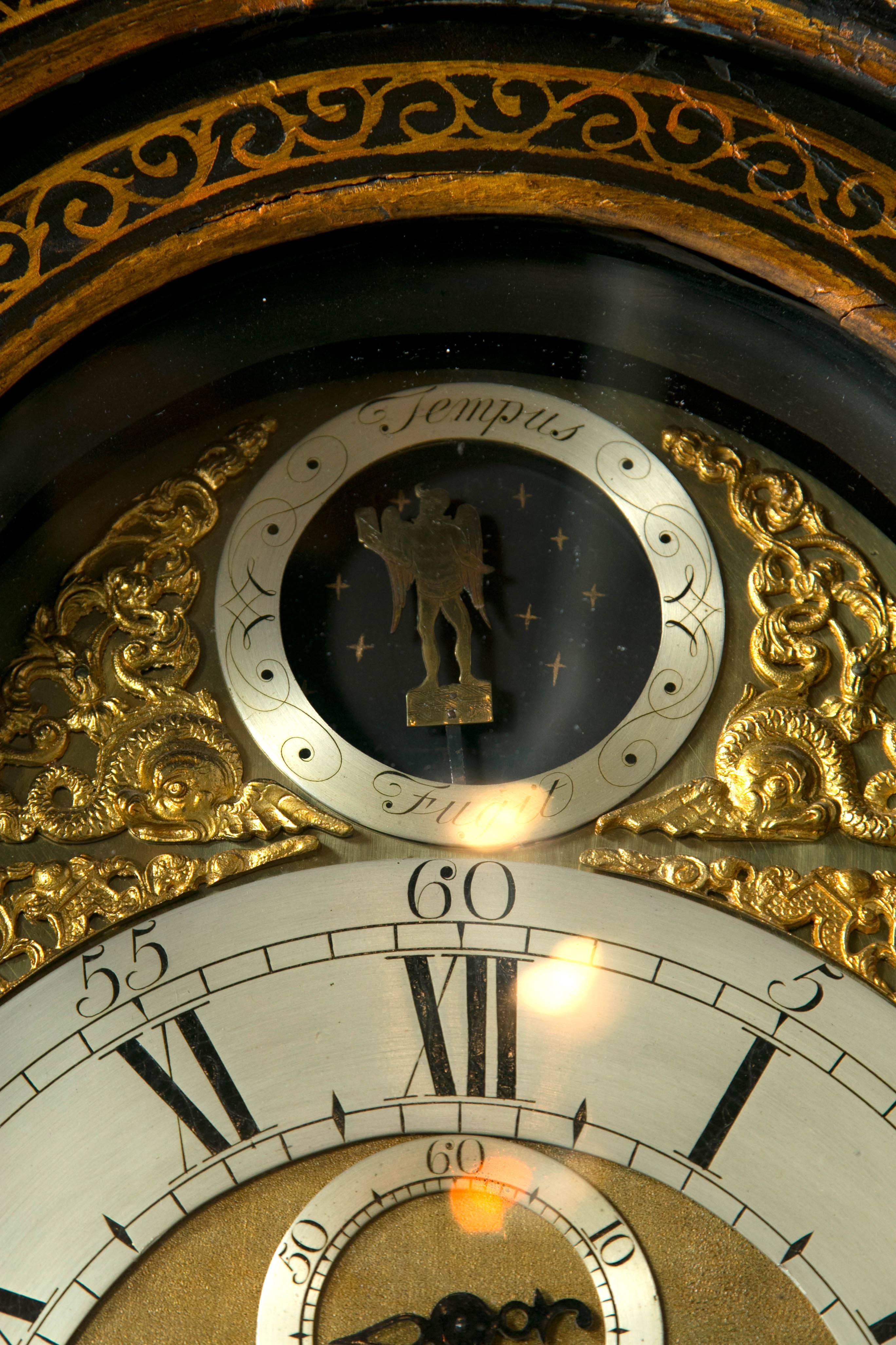 Gilt Black Chinoiserie Grandfather Clock  For Sale