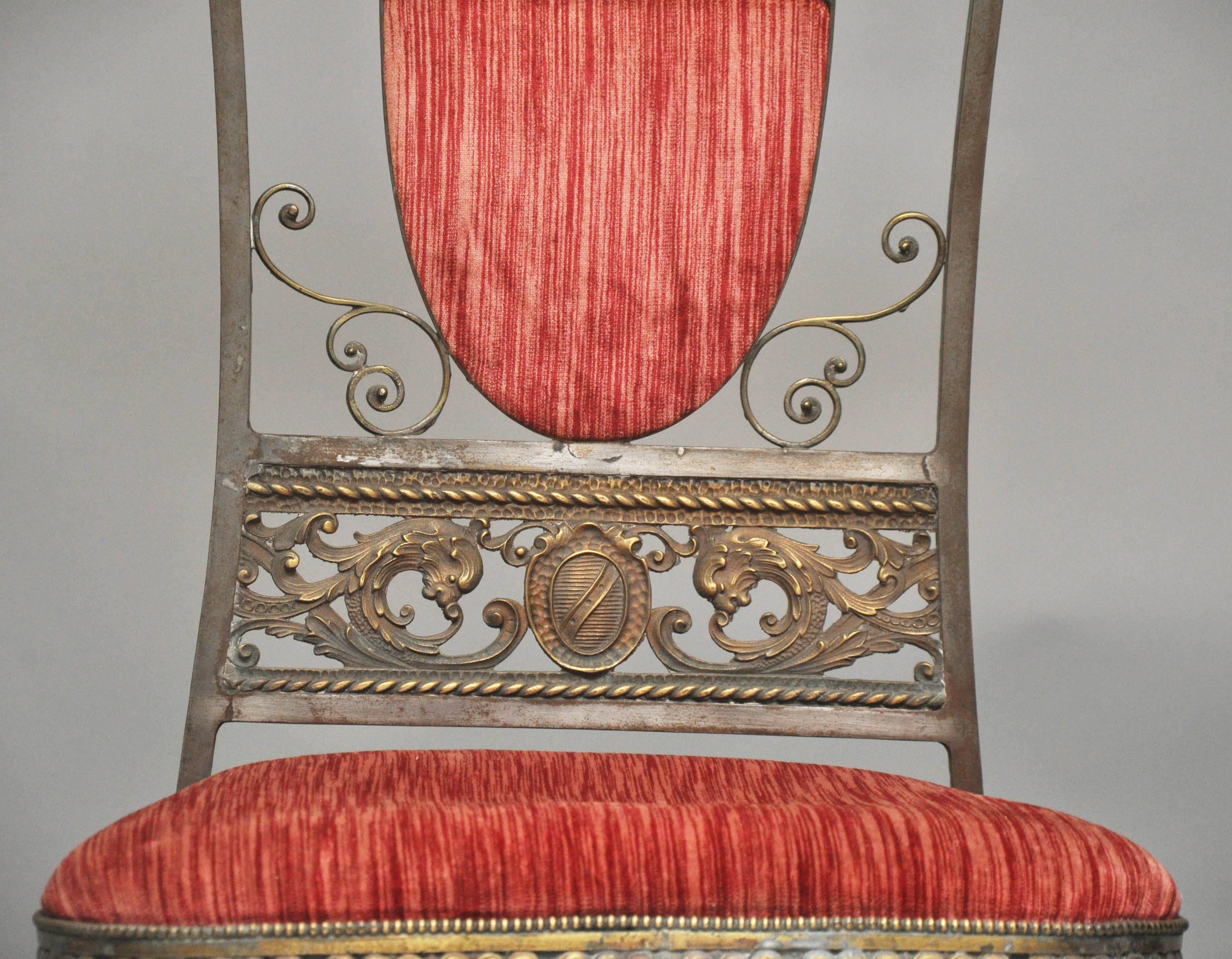 Cast Pair of French Napoleon III Iron and Bronze Altar Chairs For Sale