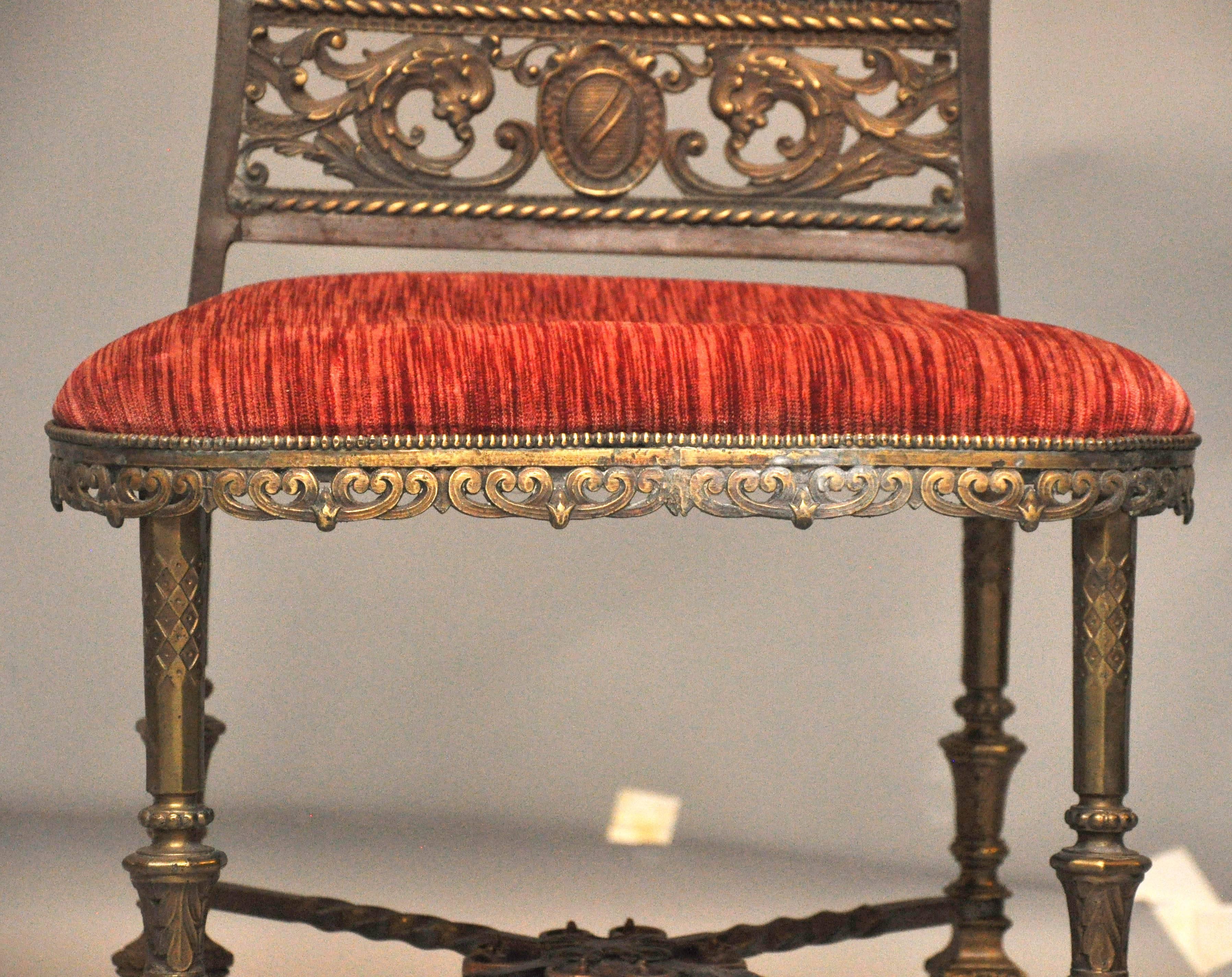 Pair of French Napoleon III Iron and Bronze Altar Chairs In Excellent Condition For Sale In Chicago, IL