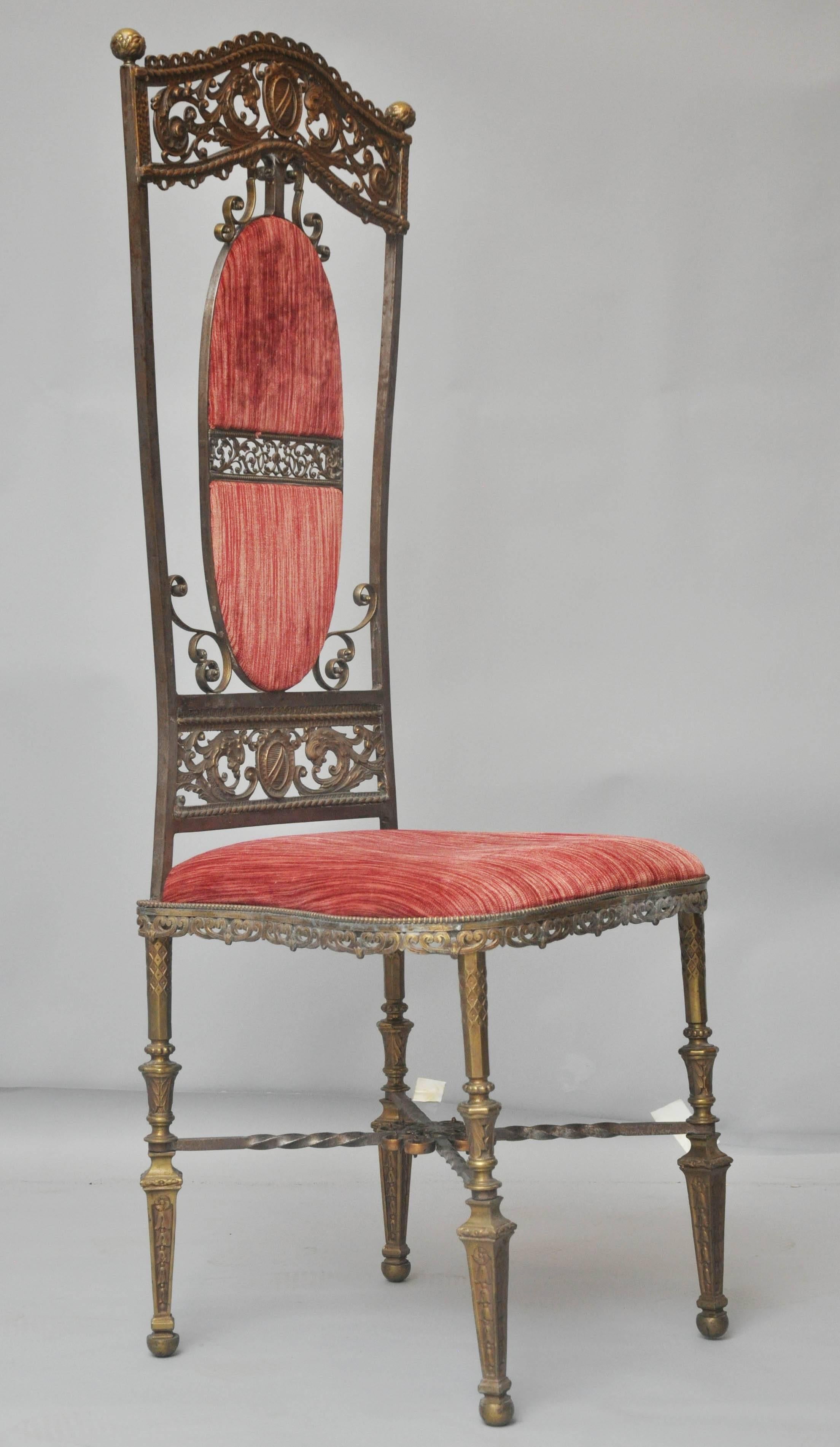 19th Century Pair of French Napoleon III Iron and Bronze Altar Chairs For Sale