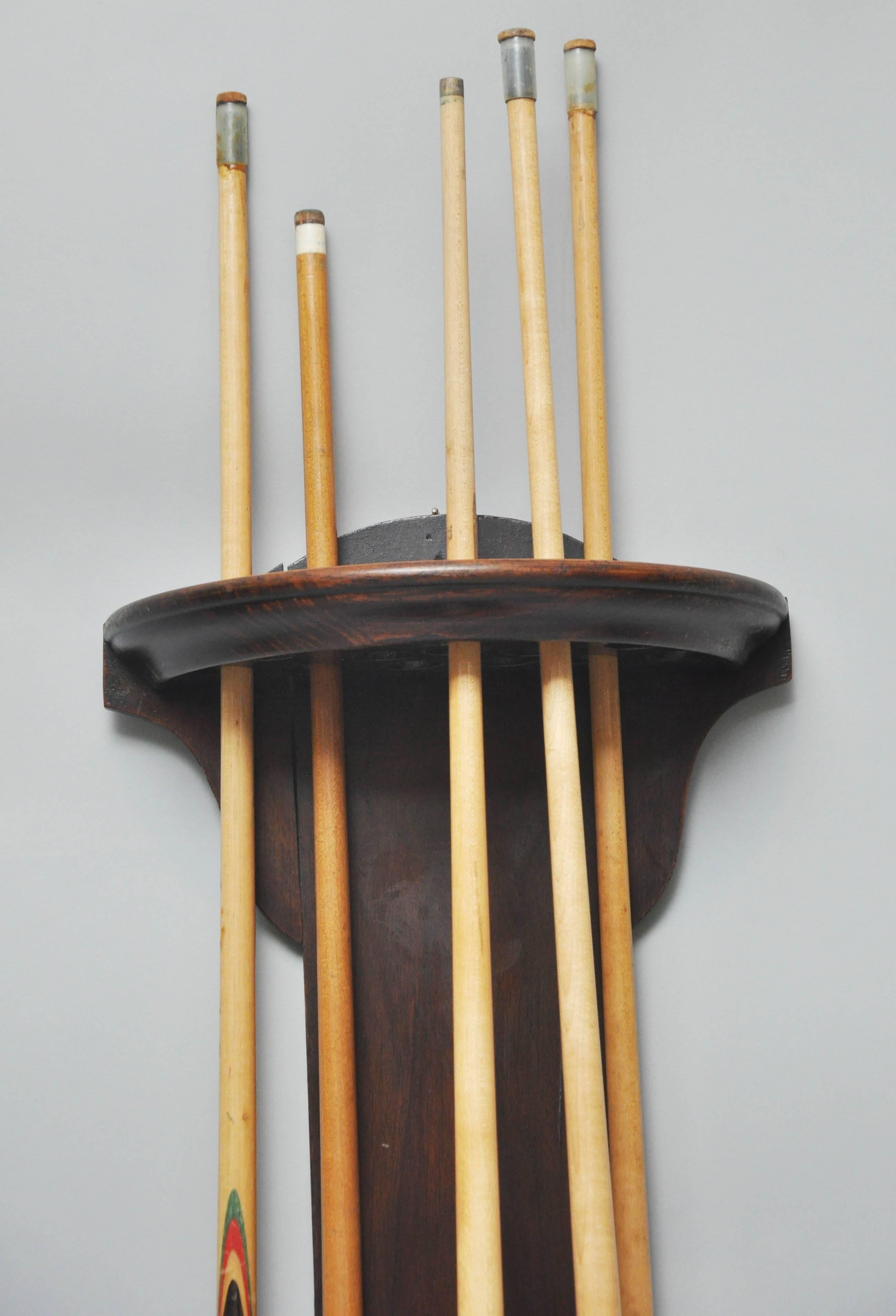 19th Century English Billiards Wall Cue Rack In Good Condition In Chicago, IL