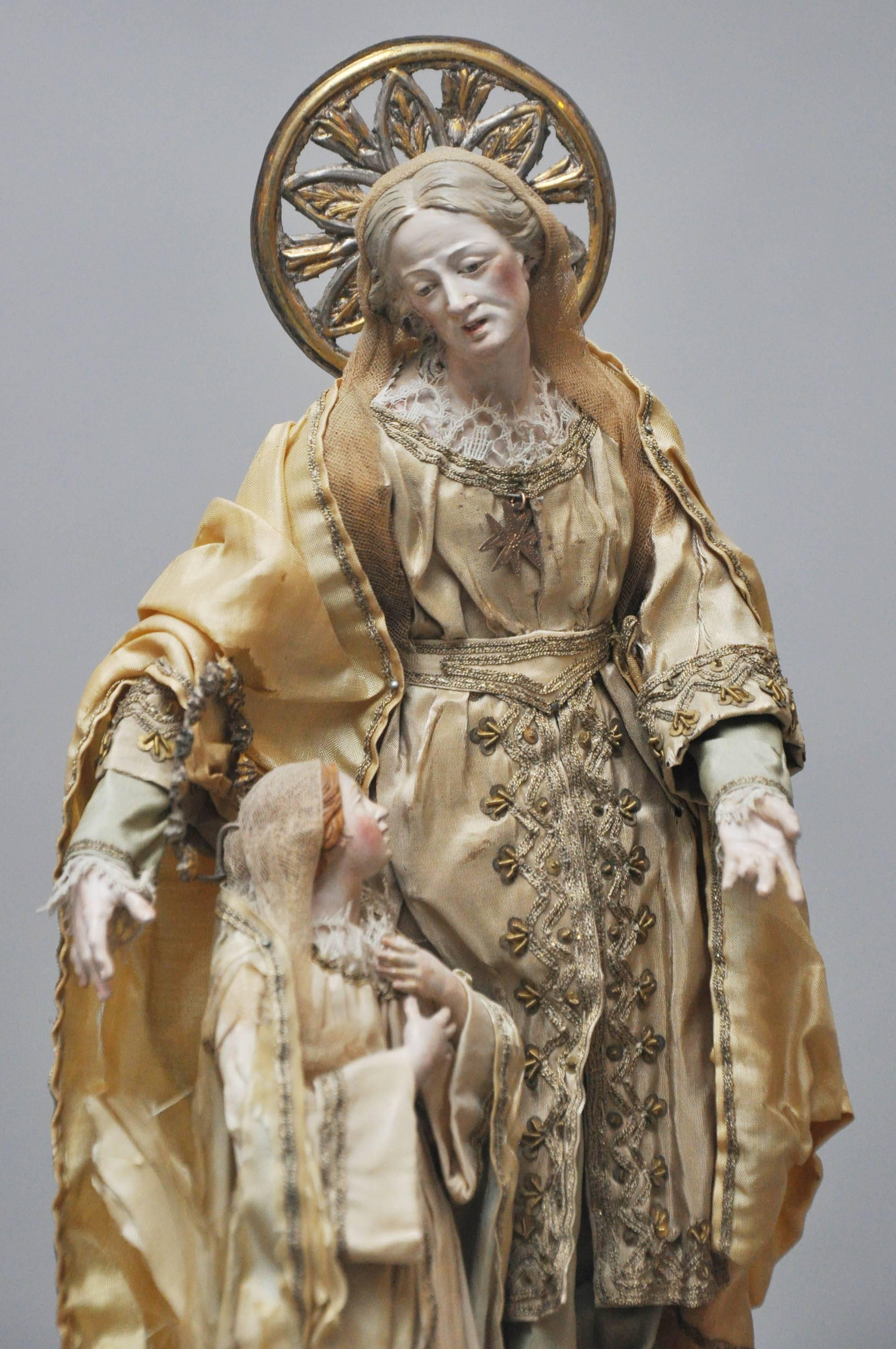 Renaissance 18th Century Style Anne with Young Virgin Mary Carved Gesso Statue For Sale