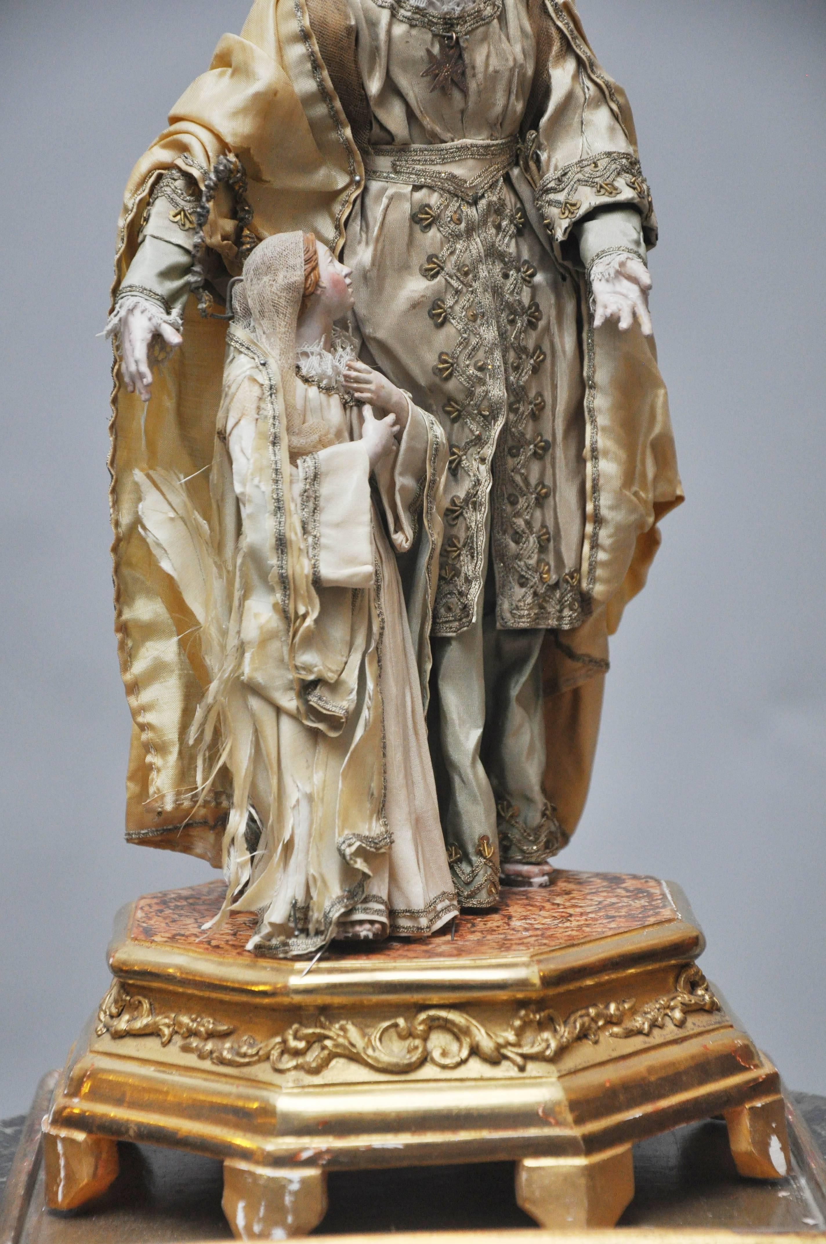 Italian 18th Century Style Anne with Young Virgin Mary Carved Gesso Statue For Sale