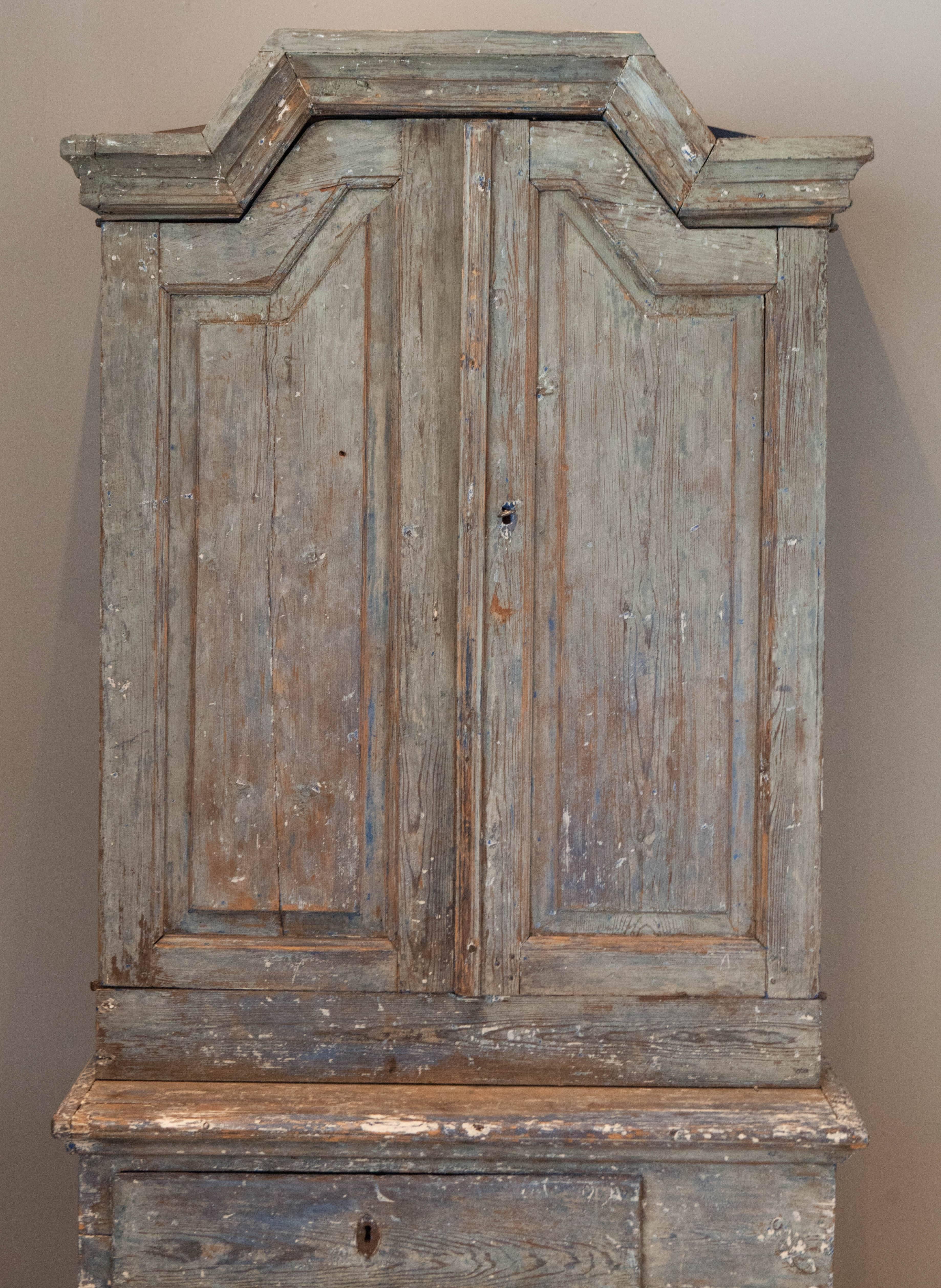 Enameled 18th Century Gustavian Cabinet with Built in Clock, Sweden