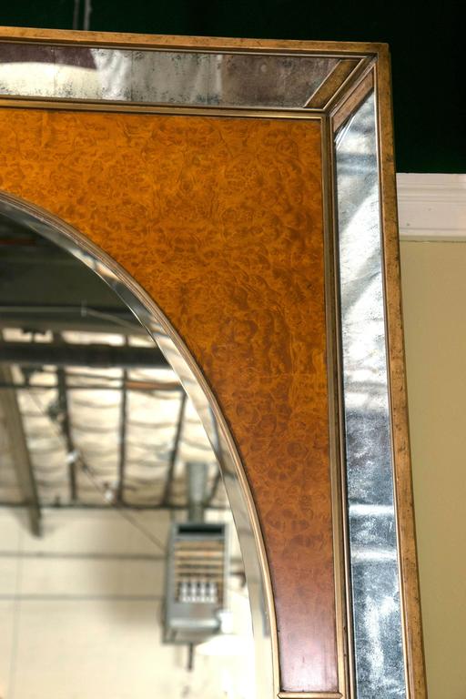 Monumental Burl and Glass Art Deco Beveled Mirror By Theodore Alexander