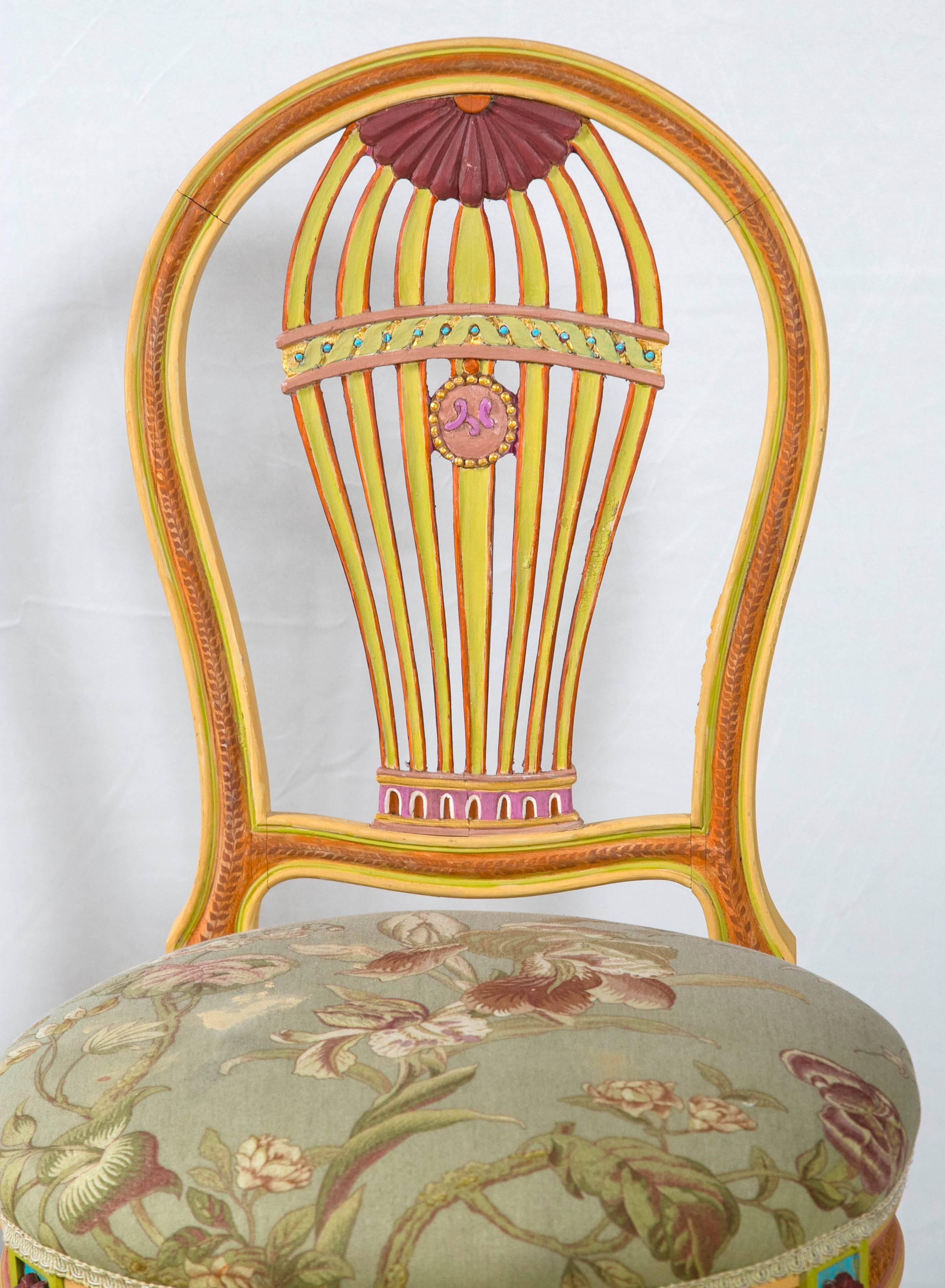 Hollywood Regency Set of Eight Paint Decorated Balloon Back Chairs